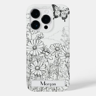 Elegant Modern Wildflowers white and black Case-Mate iPhone 14 Pro Case