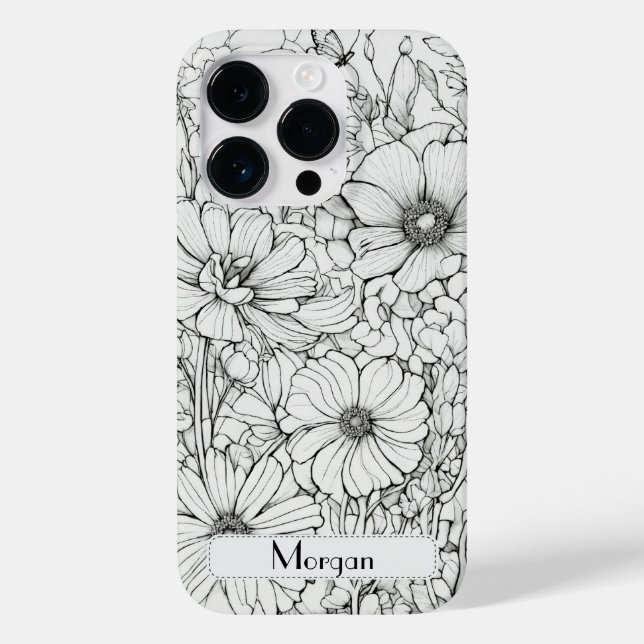 Elegant Modern Wildflowers white and black Case-Mate iPhone Case (Back)