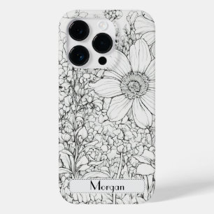 Elegant Modern Wildflowers white and black Case-Mate iPhone 14 Pro Case