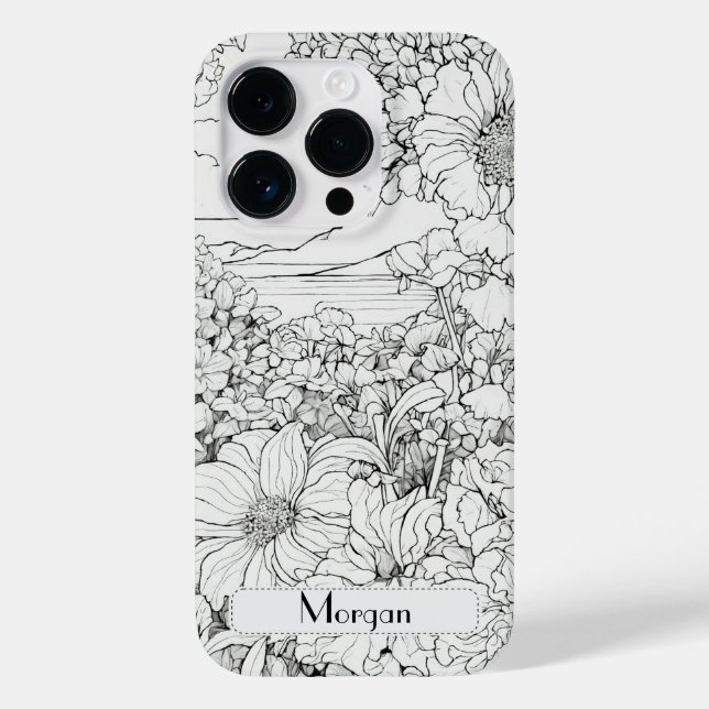Elegant Modern Wildflowers white and black Case-Mate iPhone Case (Back)