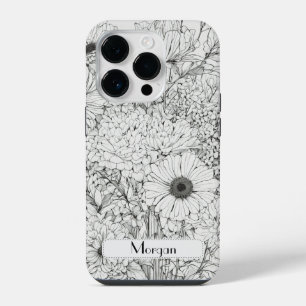 Elegant Modern Wildflowers white and black iPhone 14 Pro Case