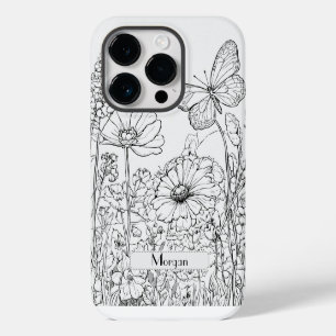 Elegant Modern Wildflowers white and black iPhone 14 Pro Case