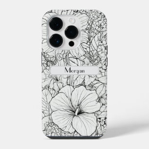 Elegant Modern Wildflowers white and black iPhone 14 Pro Case