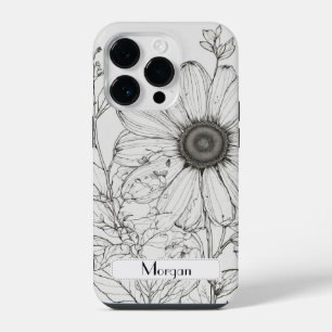 Elegant Modern Wildflowers white and black iPhone 14 Pro Case