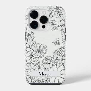 Elegant Modern Wildflowers white and black iPhone 14 Pro Case