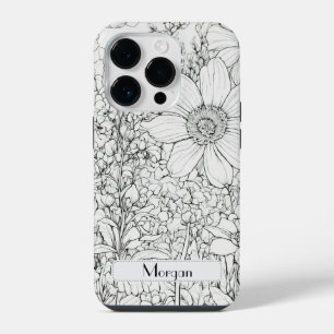 Elegant Modern Wildflowers white and black iPhone 14 Pro Case