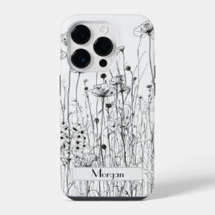 Elegant Modern Wildflowers white and black iPhone 14 Pro Case