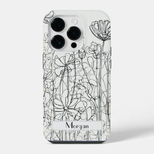 Elegant Modern Wildflowers white and black iPhone 14 Pro Case