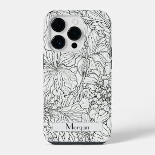 Elegant Modern Wildflowers white and black iPhone 14 Pro Case