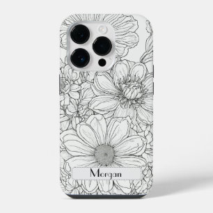 Elegant Modern Wildflowers white and black iPhone 14 Pro Case
