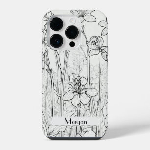 Elegant Modern Wildflowers white and black iPhone 14 Pro Case