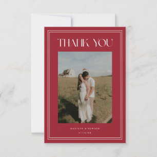 Elegant Modern Wine Red Wedding Photo Thank You Card