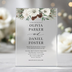 Elegant Modern Winter Evergreen Wedding Acrylic Invitations