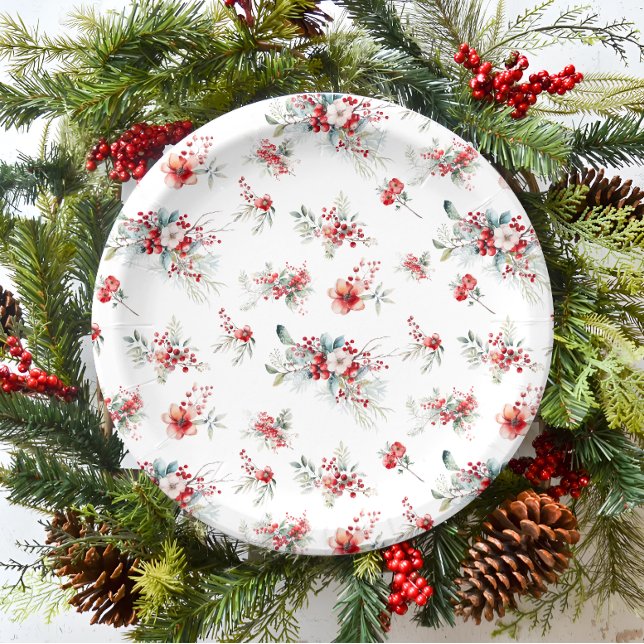Elegant Modern Winter Floral Bridal Shower Paper Plate (Creator Uploaded)