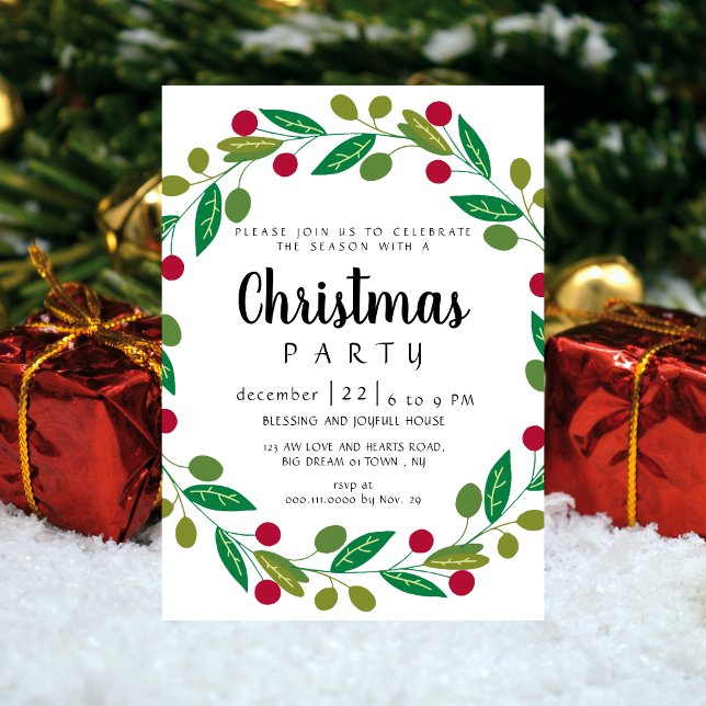 Elegant Modern Winter Greenery Christmas Party Invitation (Creator Uploaded)