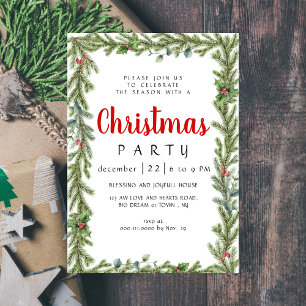 Elegant Modern Winter Greenery  Christmas Party Invitation