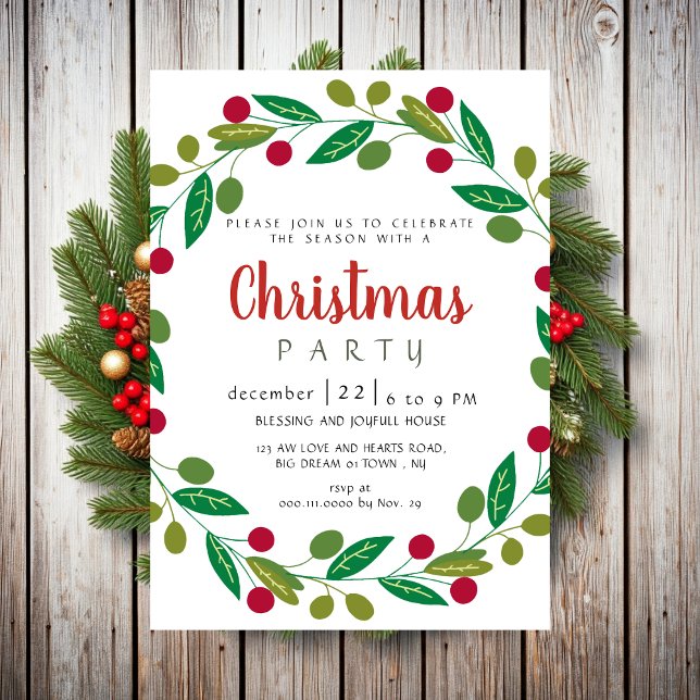 Elegant Modern Winter Greenery Christmas Party Invitation (Creator Uploaded)