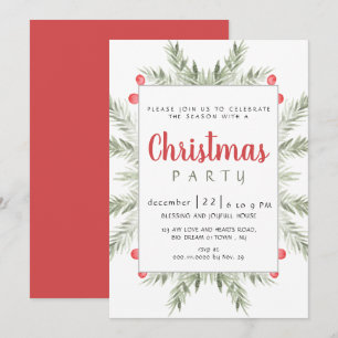 Elegant Modern Winter Greenery Christmas Party Invitation