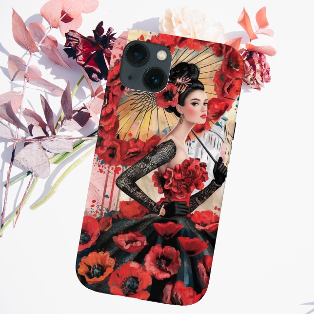 Elegant, Modern Woman & Poppies Floral dress Case-Mate iPhone Case (Creator Uploaded)