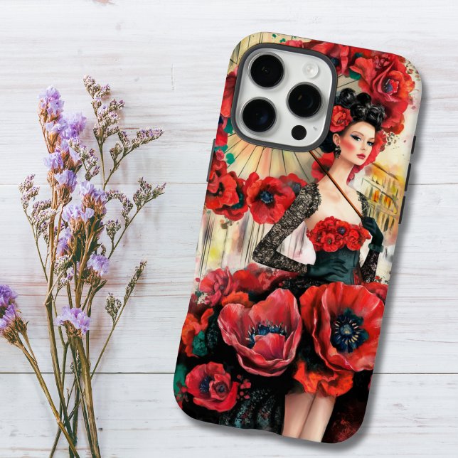 Elegant, Modern Woman & Poppies Floral dress Case-Mate iPhone Case (Creator Uploaded)