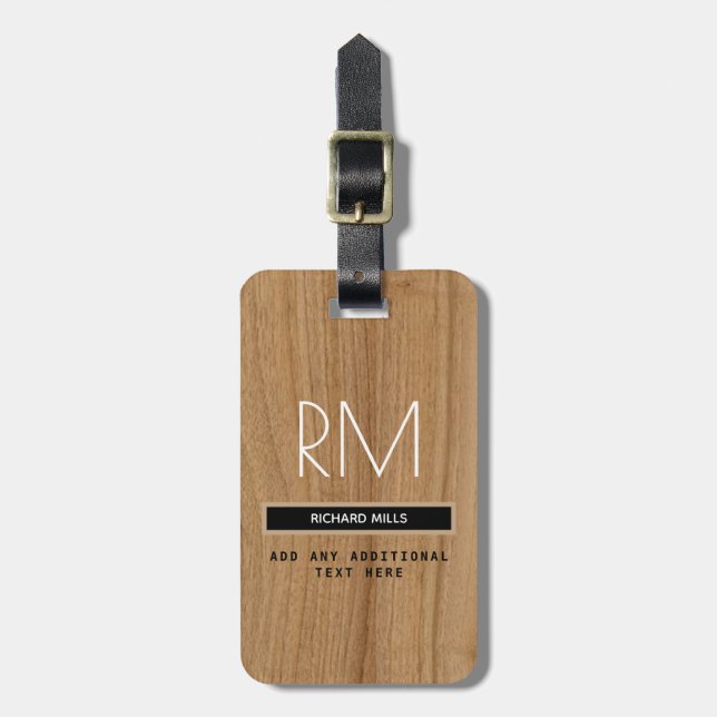 elegant modern wood-like monogram luggage tag (Front Vertical)