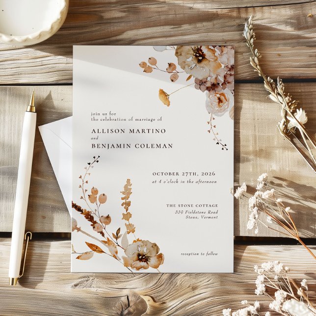 Elegant Modern Woodland Fall Floral Wedding Invitation (Creator Uploaded)