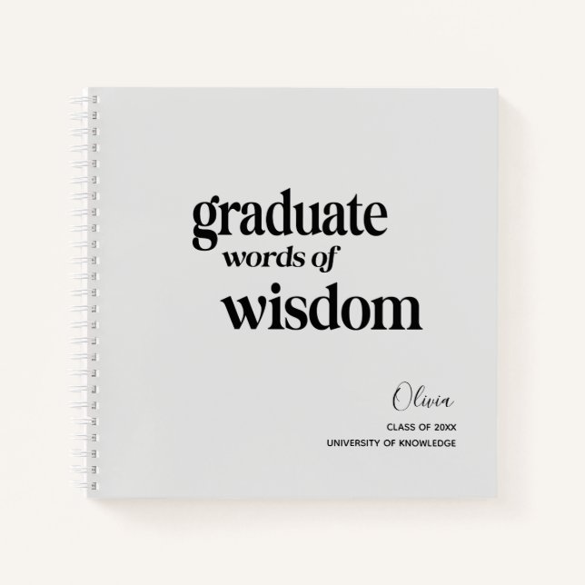 Elegant Modern Words Wisdom Graduation Notebook (Front)