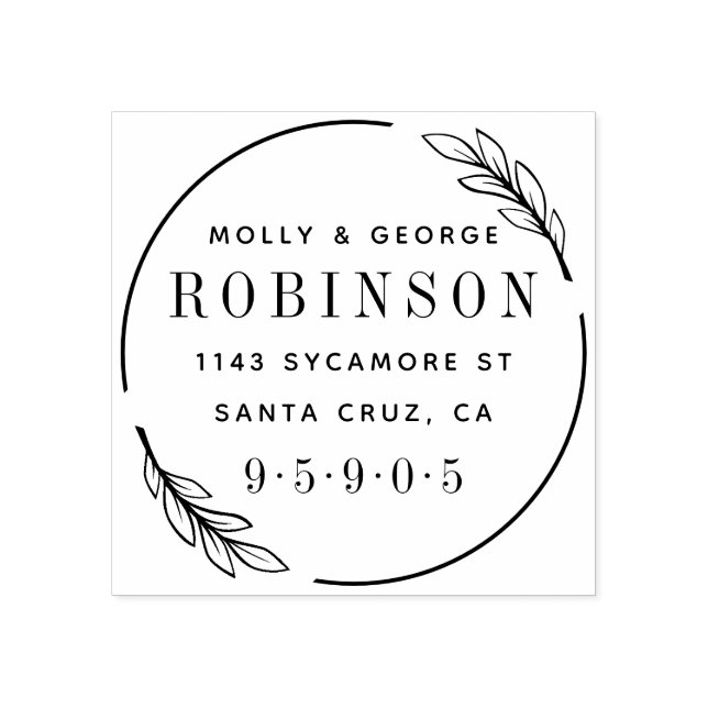 Elegant Modern Wreath Just Married Return Address Rubber Stamp (Imprint)