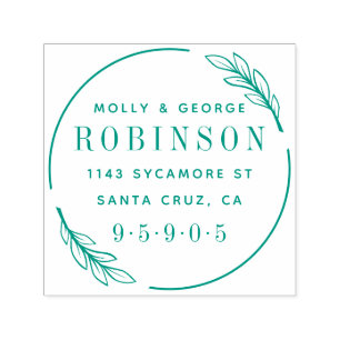 Elegant Modern Wreath Just Married Return Address Self-inking Stamp