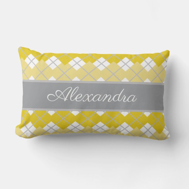 Elegant Modern Yellow And Grey Pattern  Lumbar Cushion (Front)