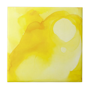 Elegant Modern Yellow and White Abstract Watercolo Tile