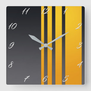 Elegant Modern Yellow Stripes on Dark Grey Square Wall Clock