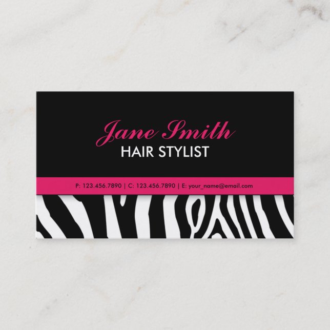 Elegant Modern Zebra Print Professional Stylish Business Card (Front)