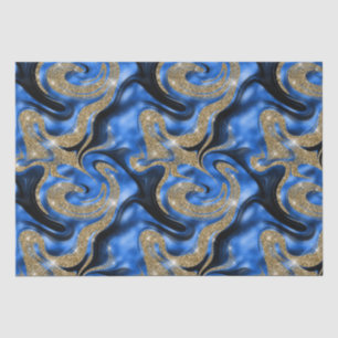 Elegant Molten Blue and Gold Glitter Birthday Tissue Paper