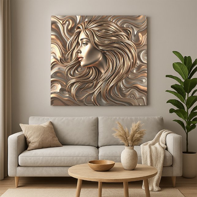 Elegant Molten Bronze Gold Woman with Flowing Hair Canvas Print (Creator Uploaded)