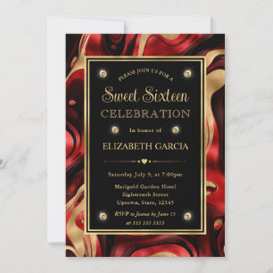 Elegant Molten Red and Gold foil Sweet 16 Invitation