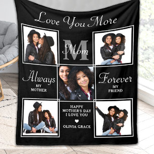 Elegant MOM 5 Photo Collage Monogram Unique Mum Fleece Blanket