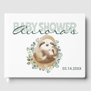 Elegant Mommy Baby Sloth Greenery Baby Shower Gues Guest Book