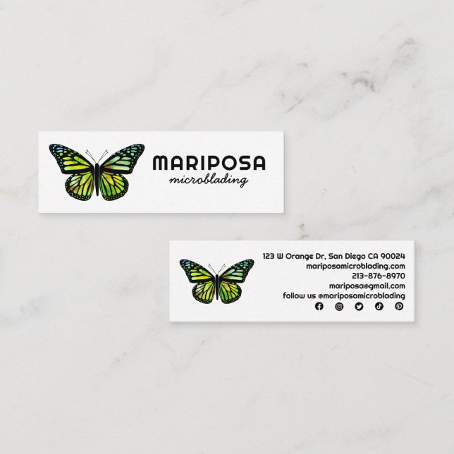 Elegant Monarch Butterfly Aesthetician Beauty Salo Mini Business Card (Front/Back)