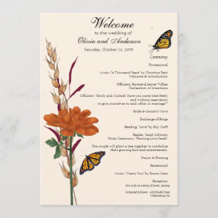 Elegant Monarch Butterfly Fall Floral Wedding Programme