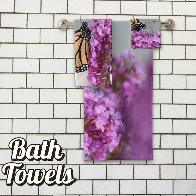 Elegant Monarch Butterfly & Lavender Bloom Bath Towel Set (Transform Your Bathroom into a Sanctuary of Serenity.)