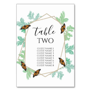 Elegant Monarch Butterfly Wedding Guest Names Table Number