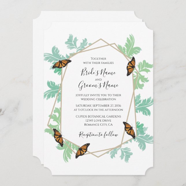 Elegant Monarch Butterfly Wedding Invitations (Front/Back)