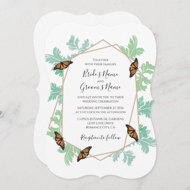 Elegant Monarch Butterfly Wedding Invitations (Front/Back)