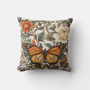 Elegant Monarch Butterfly William Morris Inspired Cushion
