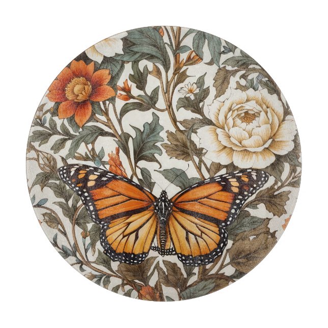 Elegant Monarch Butterfly William Morris Inspired  Cutting Board (Front)