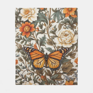 Elegant Monarch Butterfly William Morris Inspired  Fleece Blanket