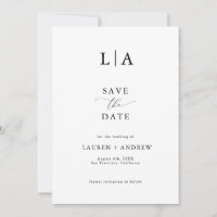 Elegant Mongram Black & White Save the Date