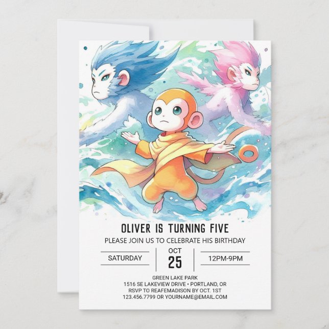 Elegant Monkey Birthday Invitation (Front)