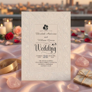 Elegant Monochromatic Cream Beige Script Wedding Invitation